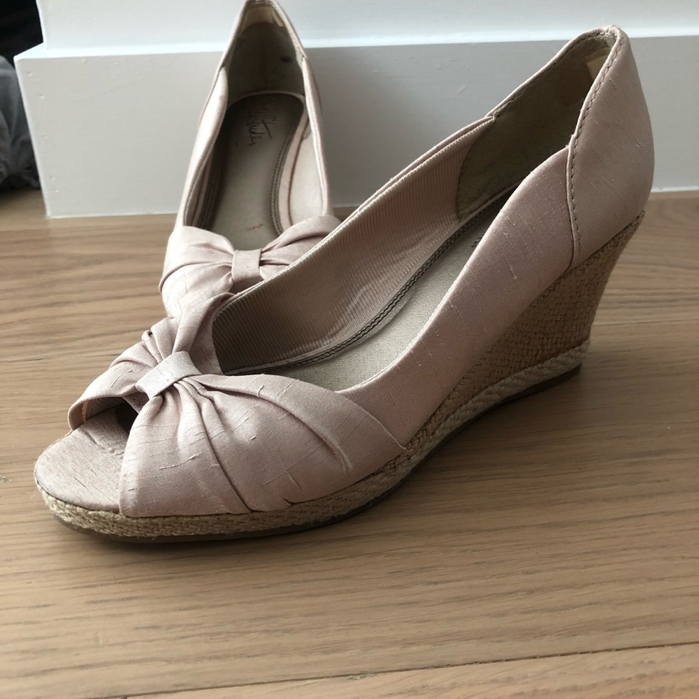 Life stride Rhonda espadrille wedges peep toe shoes size 7.5 heels dusty